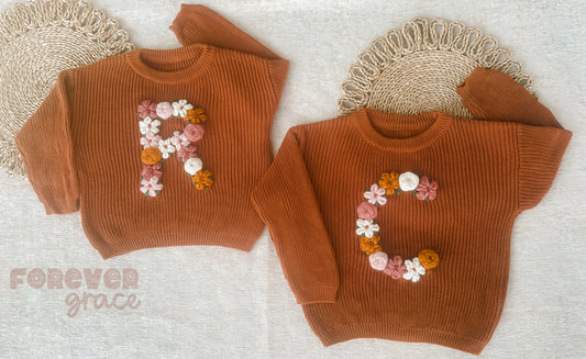Floral Initial Sweater